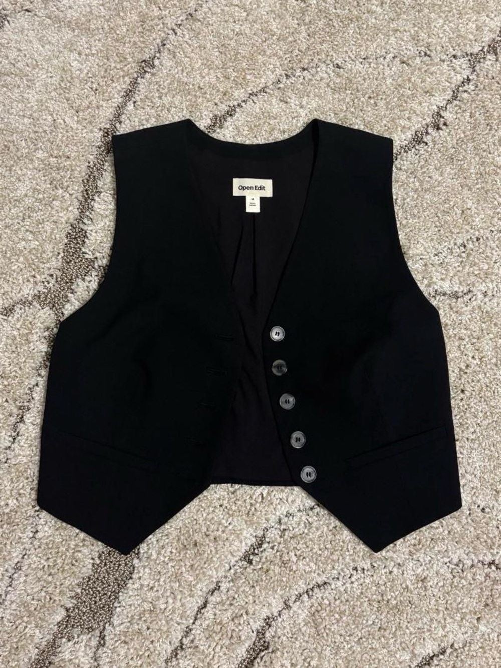 Open Edit Black Tailored Button Vest